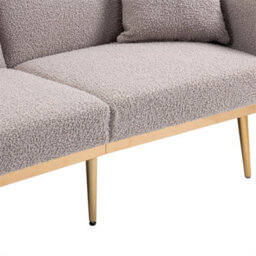 Abrihome Modern 2-Seater Velvet Sofa With 3-Speed Adjustable Backrest, Thick Cushions & Gold Metal Legs, Grey Teddy - thumbnail 9
