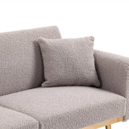 Abrihome Modern 2-Seater Velvet Sofa With 3-Speed Adjustable Backrest, Thick Cushions & Gold Metal Legs, Grey Teddy - thumbnail 8