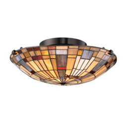 Luminosa Lighting Elstead Quoizel Inglenook Ceiling Light Tiffany Style Valiant Bronze, Art Glass Shade 2X E27