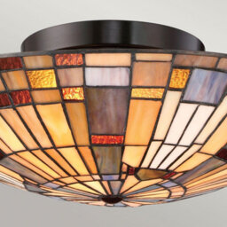 Luminosa Lighting Elstead Quoizel Inglenook Ceiling Light Tiffany Style Valiant Bronze, Art Glass Shade 2X E27 - thumbnail 5