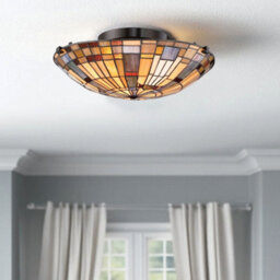 Luminosa Lighting Elstead Quoizel Inglenook Ceiling Light Tiffany Style Valiant Bronze, Art Glass Shade 2X E27 - thumbnail 2