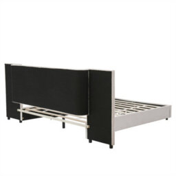 Abrihome Upholstered Double Bed, Headboard With Storage Pockets & 2 Wheeled Drawers, Velvet, Beige - thumbnail 5