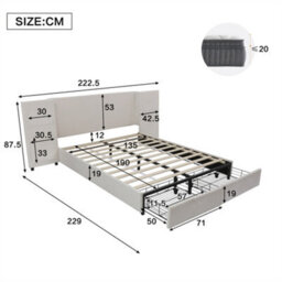 Abrihome Upholstered Double Bed, Headboard With Storage Pockets & 2 Wheeled Drawers, Velvet, Beige - thumbnail 9