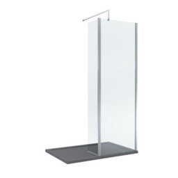 Balterley 8mm Glass Walk In Wetroom Screen And Hinged Return Screen With Chrome Profile And Grey Shower Tray - 1200 X 700mm