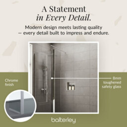 Balterley 8mm Glass Walk In Wetroom Screen And Hinged Return Screen With Chrome Profile And Grey Shower Tray - 1200 X 700mm - thumbnail 3