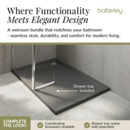 Balterley 8mm Glass Walk In Wetroom Screen And Hinged Return Screen With Chrome Profile And Grey Shower Tray - 1200 X 700mm - thumbnail 4