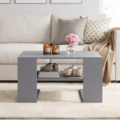 Grey 75 Cm Square Wooden Cocktail Accent Table For Living Room Office With Storage - image 1