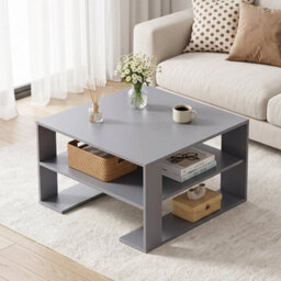 Grey 75 Cm Square Wooden Cocktail Accent Table For Living Room Office With Storage - thumbnail 3