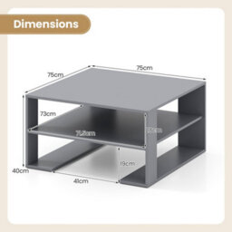 Grey 75 Cm Square Wooden Cocktail Accent Table For Living Room Office With Storage - thumbnail 2