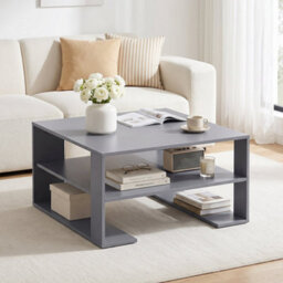 Grey 75 Cm Square Wooden Cocktail Accent Table For Living Room Office With Storage - thumbnail 5