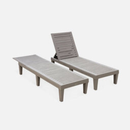 Sweeek. Pair Of Plastic Sun Loungers With Textured Wood Effect Pia Grey 157X83.5X58 Cm - thumbnail 4