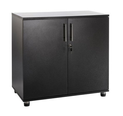 MMT Funiture Designs Black Storage Cabinet, Wooden Filing Cabinet With 1 Shelf -2 Door Lockable Office Storage Cupboard Organiser - image 1