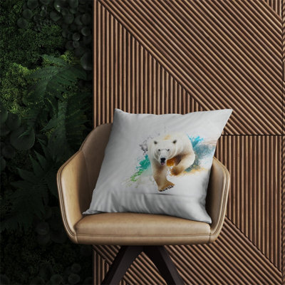 Warren Reed Designer Charging Polar Bear Outdoor Cushion 60Cm X 60Cm