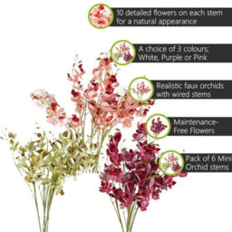 Pegdev - Pdl - Pack Of 6 Cream Mini Orchid Stems 80Cm Faux Flowers For Home Or Event Décor - thumbnail 2
