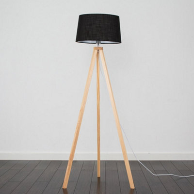 Valuelights Barbro Natural Tripod Floor Lamp With Black Linen Tapered Shade And Bulb - image 1