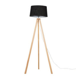 Valuelights Barbro Natural Tripod Floor Lamp With Black Linen Tapered Shade And Bulb - thumbnail 2