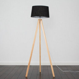 Valuelights Barbro Natural Tripod Floor Lamp With Black Linen Tapered Shade And Bulb