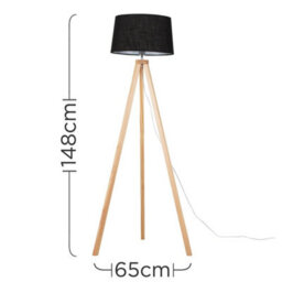 Valuelights Barbro Natural Tripod Floor Lamp With Black Linen Tapered Shade And Bulb - thumbnail 3