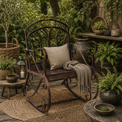 Wyld Haus Pabasa Vintage-Inspired Bronze Red Metal Outdoor Rocking Chair - Single Seat, Extra-Wide - image 1