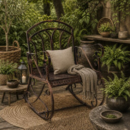 Wyld Haus Pabasa Vintage-Inspired Bronze Red Metal Outdoor Rocking Chair - Single Seat, Extra-Wide