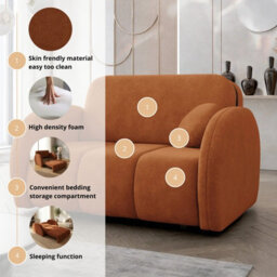 Viva Comfy Ii Orange 2 Seater Sofa Bed With Storage Foam Mattress And Metal Legs 132X103X85Cm - thumbnail 6