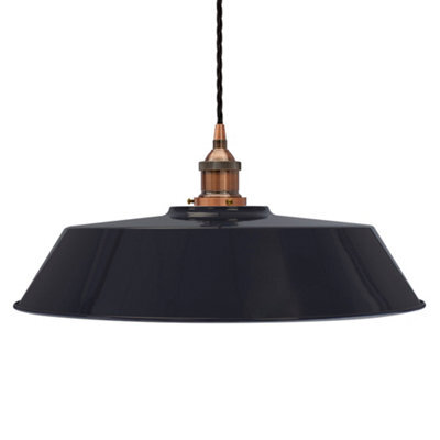 Navy Blue Large Chancery Painted Dome Pendant Light With Antique Copper Lamp Holder And Black Twisted Cable - Se Home - image 1