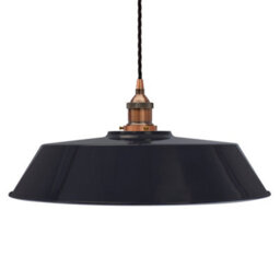 Navy Blue Large Chancery Painted Dome Pendant Light With Antique Copper Lamp Holder And Black Twisted Cable - Se Home - thumbnail 1