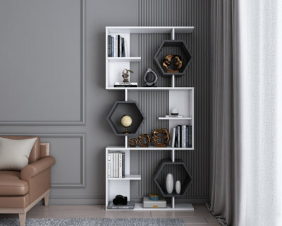 Decorotika Darla Bookcase, Bookshelf, Shelving Unit, Display Unit - White And Walnut Pattern - image 1
