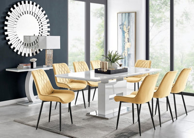 Furniturebox Uk Arezzo Large Extending Dining Table And 8 Mustard Pesaro Black Leg Chairs - image 1