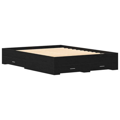 Berkfield Modern Bed Frame With Drawers Black Oak Engineered Wood 140 X 200 Cm - image 1