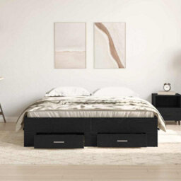 Berkfield Modern Bed Frame With Drawers Black Oak Engineered Wood 140 X 200 Cm - thumbnail 4