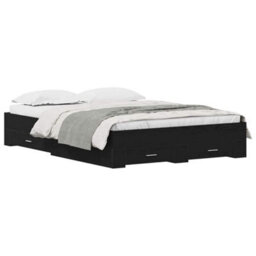Berkfield Modern Bed Frame With Drawers Black Oak Engineered Wood 140 X 200 Cm - thumbnail 3