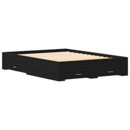 Berkfield Modern Bed Frame With Drawers Black Oak Engineered Wood 140 X 200 Cm - thumbnail 1