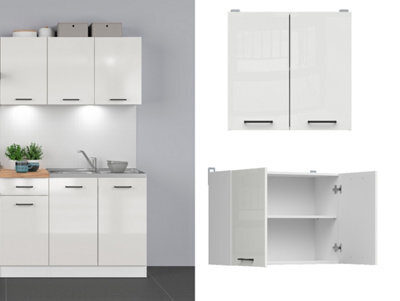 Impact Furniture Kitchen Wall Cabinet Unit Cupboard 800mm Chalk White Gloss 2 Door Storage Modern Junona Budget Furniture - image 1