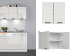 Impact Furniture Kitchen Wall Cabinet Unit Cupboard 800mm Chalk White Gloss 2 Door Storage Modern Junona Budget Furniture