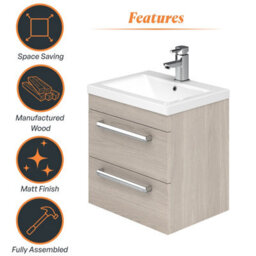 Plum&clay Novela Light Wood Wall Hung Vanity Unit With Ceramic Sink (W)600mm - thumbnail 6
