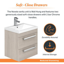 Plum&clay Novela Light Wood Wall Hung Vanity Unit With Ceramic Sink (W)600mm - thumbnail 4