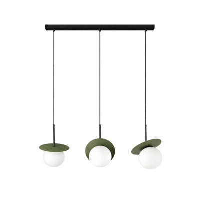 Luminosa Lighting Luminosa Aura Bar Pendant Ceiling Light Black, Green White Glass Shade 3X E27 - image 1