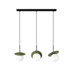 Luminosa Lighting Luminosa Aura Bar Pendant Ceiling Light Black, Green White Glass Shade 3X E27 - thumbnail 1