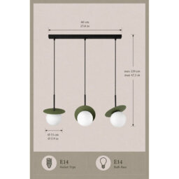 Luminosa Lighting Luminosa Aura Bar Pendant Ceiling Light Black, Green White Glass Shade 3X E27 - thumbnail 4