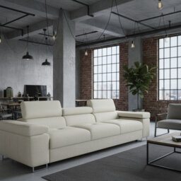 Torezio 3 Seater Sofa Bed With Adjustable Headrests And Dolphin Mechanism Cream - thumbnail 1