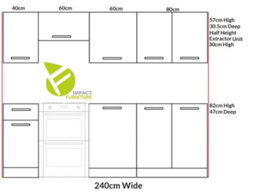 Impact Furniture Kitchen Cabinets Set 7 Units Wall Base Complete Cupboards Chalk White Gloss 240Cm Fully Fitted Kitchenette Junona - thumbnail 2