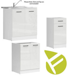 Impact Furniture Kitchen Cabinets Set 7 Units Wall Base Complete Cupboards Chalk White Gloss 240Cm Fully Fitted Kitchenette Junona - thumbnail 4
