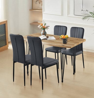 Hallowood Furniture Cullompton Large Dining Table 120Cm, Live Edge Effect Top, With 4 Black Faux Leather High Back Chairs - image 1