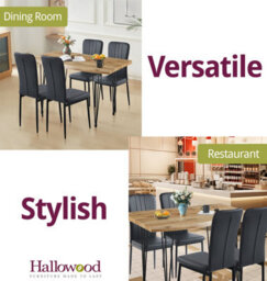 Hallowood Furniture Cullompton Large Dining Table 120Cm, Live Edge Effect Top, With 4 Black Faux Leather High Back Chairs - thumbnail 6
