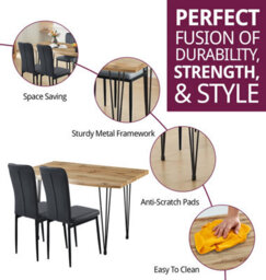 Hallowood Furniture Cullompton Large Dining Table 120Cm, Live Edge Effect Top, With 4 Black Faux Leather High Back Chairs - thumbnail 2