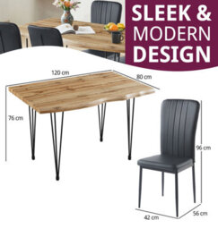 Hallowood Furniture Cullompton Large Dining Table 120Cm, Live Edge Effect Top, With 4 Black Faux Leather High Back Chairs - thumbnail 3