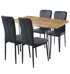 Hallowood Furniture Cullompton Large Dining Table 120Cm, Live Edge Effect Top, With 4 Black Faux Leather High Back Chairs - thumbnail 9