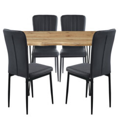Hallowood Furniture Cullompton Large Dining Table 120Cm, Live Edge Effect Top, With 4 Black Faux Leather High Back Chairs - thumbnail 8