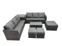 Fimous Outdoor 3 Seater Sofa Coffee Table Set Garden Rattan Furniture Set 9 Seater With 3 Stool Side Table Dark Grey - thumbnail 2